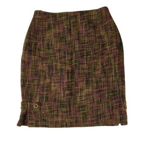 David Meister Red and Green Multicolor Woven Straight Skirt